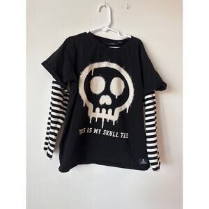 Rock Your Kid Black White Skull Long Sleeve Tee Shirt 2fer Grunge Punk Emo 8Y